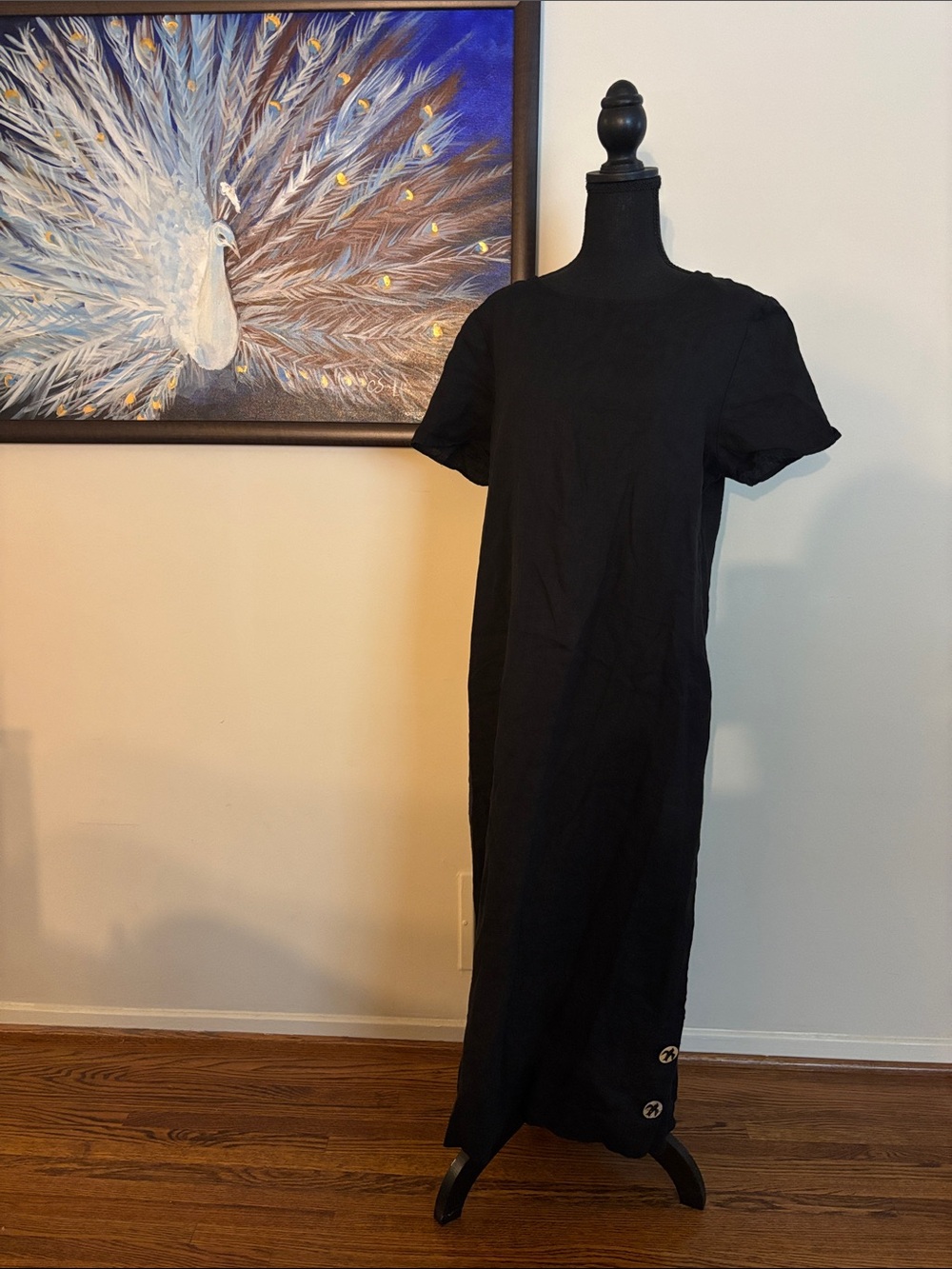 Earth Song Black Bird Button Black Linen Dress Crow Raven